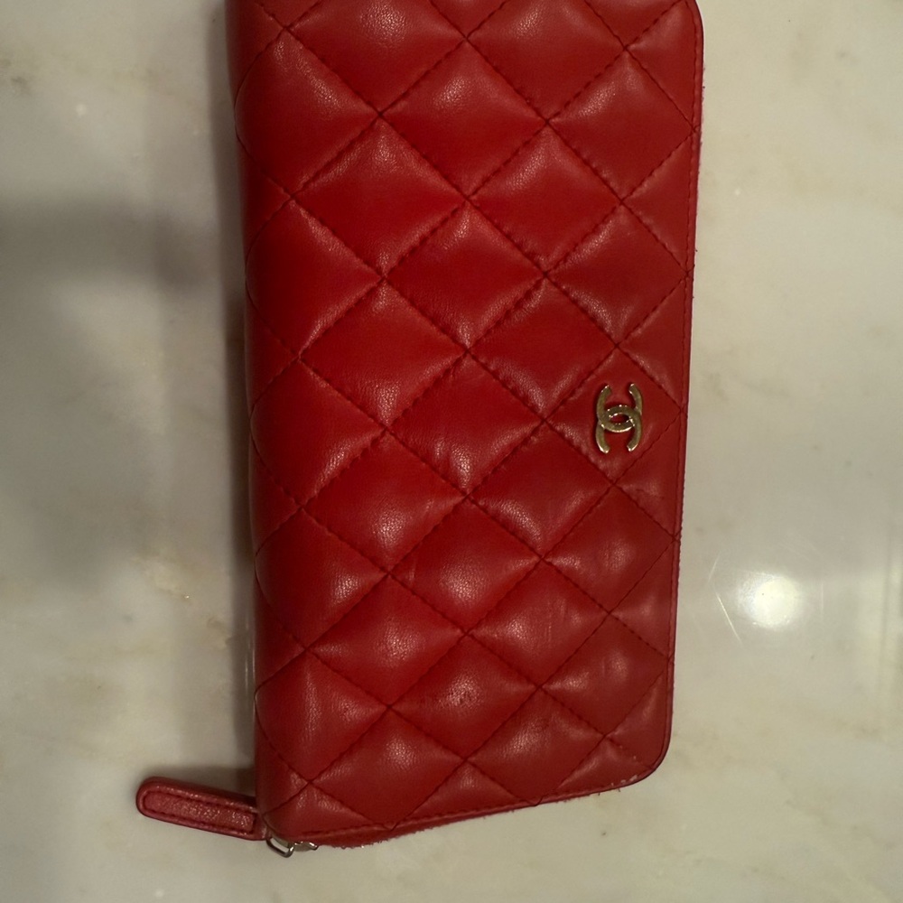 Chanel Red -Pink Quilted Wallet